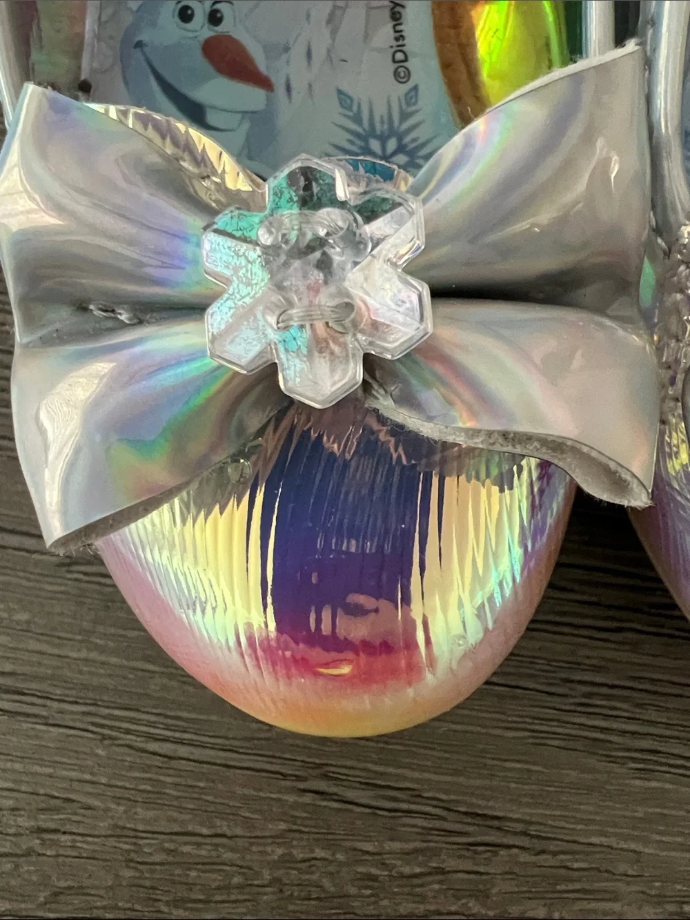 Disney Frozen Iridescent Holographic Mary Jane Shoes with Bow and small heel.